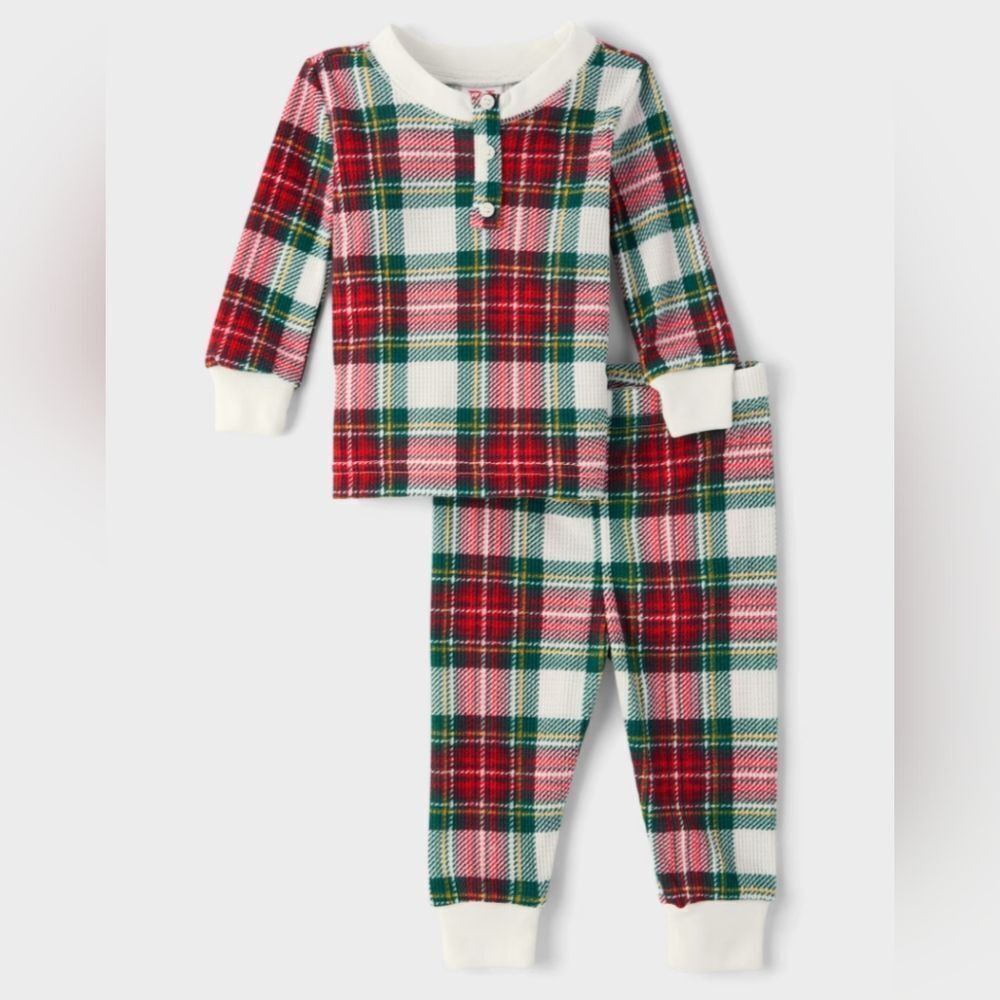 New With Tags Size 9-12 Months Unisex Plaid Thermal Henley Pajamas